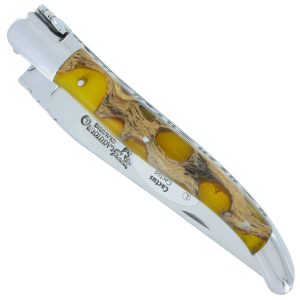 Couteau Laguiole en Aubrac 1 pièce 12cm Manche Cactus Ambré 2 Mitres Inox Brillant