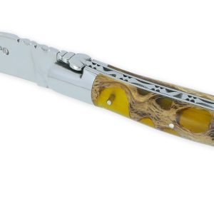 Couteau Laguiole en Aubrac 1 pièce 12cm Manche Cactus Ambré 2 Mitres Inox Brillant