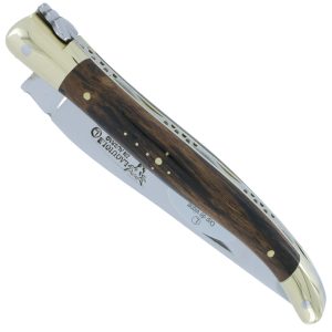 Couteau Laguiole en Aubrac 1 pièce 12cm Manche Cep de Vigne Mitres et Platines Laiton Brillant Ressort Guilloché