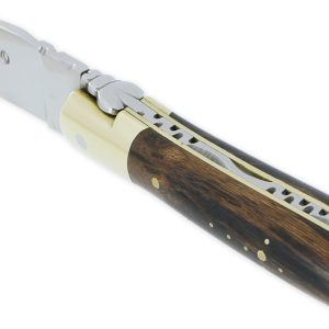 Couteau Laguiole en Aubrac 1 pièce 12cm Manche Cep de Vigne Mitres et Platines Laiton Brillant Ressort Guilloché
