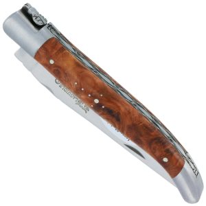 Couteau Laguiole en Aubrac 1 pièce 12cm Manche en Loupe d’Amboine 2 Mitres Double Platines Num2