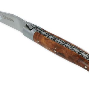 Couteau Laguiole en Aubrac 1 pièce 12cm Manche en Loupe d’Amboine 2 Mitres Double Platines Num2
