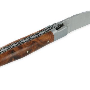 Couteau Laguiole en Aubrac 1 pièce 12cm Manche en Loupe d’Amboine 2 Mitres Double Platines Num2