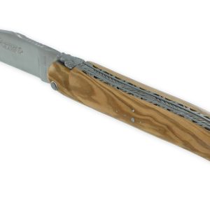 Couteau Laguiole en Aubrac 1 pièce 12cm Manche Olivier Plein Manche Finition Brossé Double Platines Num 2