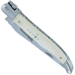 Couteau Laguiole en Aubrac 1 piece 12cm manche Os 2 mitres inox brillant
