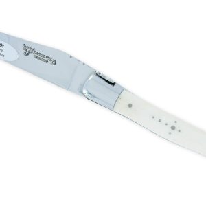 Couteau Laguiole en Aubrac 1 piece 12cm manche Os 2 mitres inox brillant