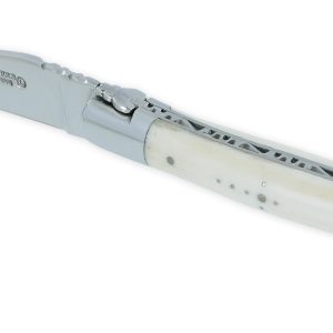 Couteau Laguiole en Aubrac 1 piece 12cm manche Os 2 mitres inox brillant
