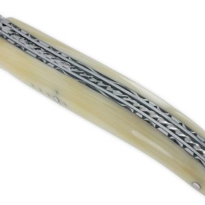 Couteau Laguiole en Aubrac 1 pièce 12cm Manche Pointe de Corne Plein Manche Double Platines Ressort Spirale Num 2