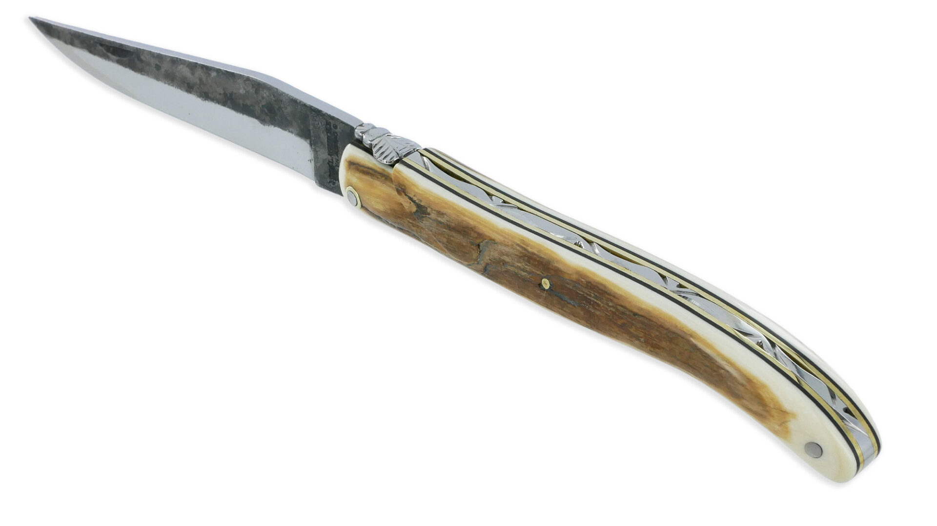 Couteau Laguiole en Aubrac 1 pièce 12cm Plein Manche Croute d’Ivoire de Mammouth Lame Brut de Forge