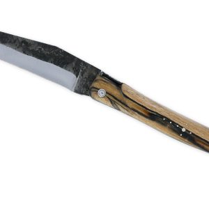 Couteau Laguiole en Aubrac 1 pièce 12cm Plein Manche en Bois d’Aubrac Platines Perlées Ressort Guilloché Lame Brute de Forge Mouche Prestige N°12