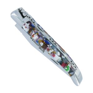 Laguiole en Aubrac Knife Arlequin 1 pièce Acrylic Handle 2 Bolsters Shiny Stainless Steel 10 cm