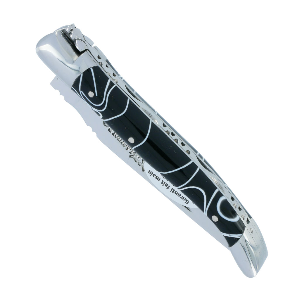 Couteau_Laguiole_en_Aubrac_1_piece_Guimauve_Noir_Manche_Acrylique_2_Mitres_Inox_brillant_10cm