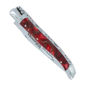 Couteau_Laguiole_en_Aubrac_1_piece_Guimauve_Rouge_Manche_Acrylique_2_Mitres_Inox_brillant_10cm