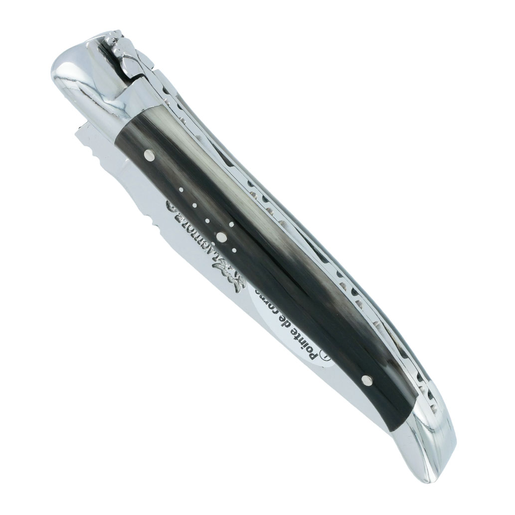 Couteau_Laguiole_en_Aubrac_1_piece_Manche_Pointe_de_Corne_2_Mitres_Inox_brillant_10cm