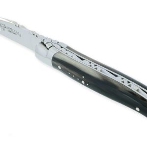 Couteau_Laguiole_en_Aubrac_1_piece_Manche_Pointe_de_Corne_2_Mitres_Inox_brillant_10cm