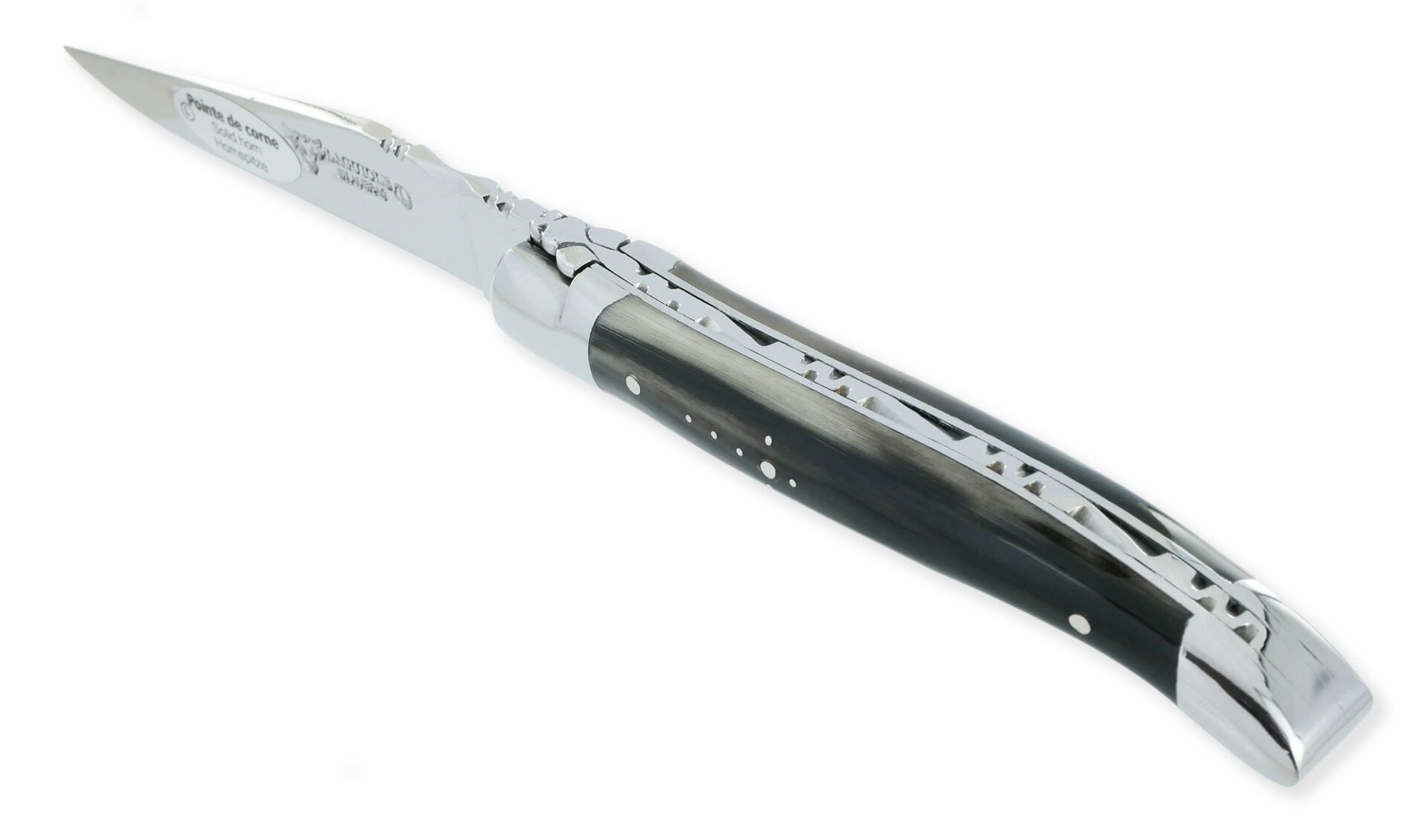 Couteau_Laguiole_en_Aubrac_1_piece_Manche_Pointe_de_Corne_2_Mitres_Inox_brillant_10cm