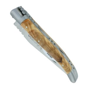 Laguiole en Aubrac Knife1 Piece Olivewood 2 Brushed Stainless Steel Bolsters 10 cm