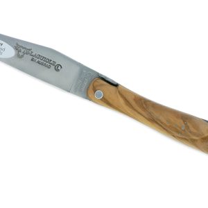 Couteau Laguiole en Aubrac 2 Pièces 12 cm Plein Manche Olivier Finition Brossée avec Tire Bouchon