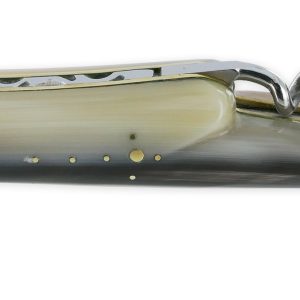 Couteau Laguiole en Aubrac 2 Pièces 12 cm Plein Manche Pointe de Corne avec Tire Bouchon Platines et Rivets Laiton