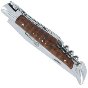 Couteau Laguiole en Aubrac 2 pièces 12cm avec Tire Bouchon Manche Amourette 2 Mitres Inox Brillant Double Platines