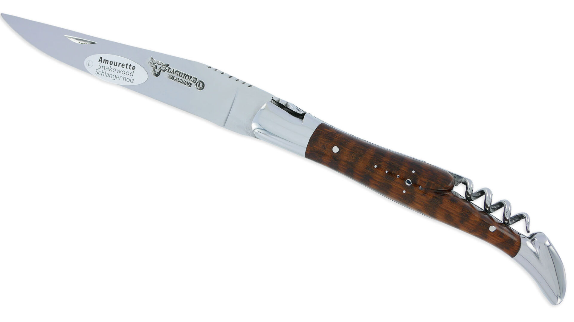 Couteau Laguiole en Aubrac 2 pièces 12cm avec Tire Bouchon Manche Amourette 2 Mitres Inox Brillant Double Platines