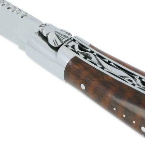 Couteau Laguiole en Aubrac 2 pièces 12cm avec Tire Bouchon Manche Amourette 2 Mitres Inox Brillant Double Platines