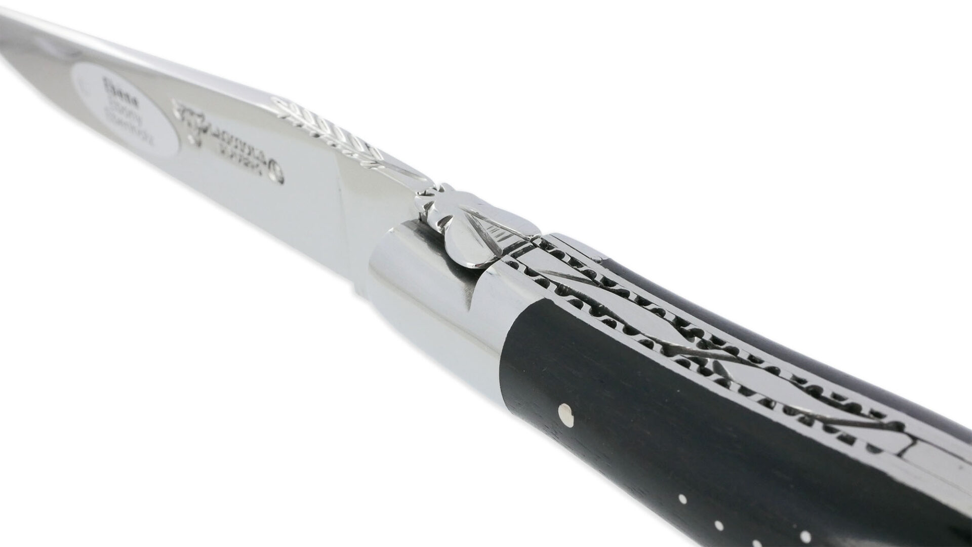 Couteau Laguiole en Aubrac 2 pièces 12cm avec Tire Bouchon Manche Ebène 2 Mitres Inox Brillant Double Platines