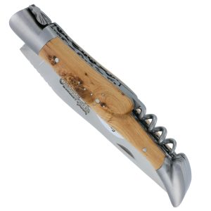 Couteau Laguiole en Aubrac 2 pièces 12cm avec Tire Bouchon Manche Genevrier 2 Mitres Inox Brossé Double Platines