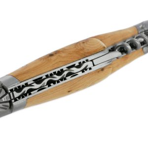 Couteau Laguiole en Aubrac 2 pièces 12cm avec Tire Bouchon Manche Genevrier 2 Mitres Inox Brossé Double Platines