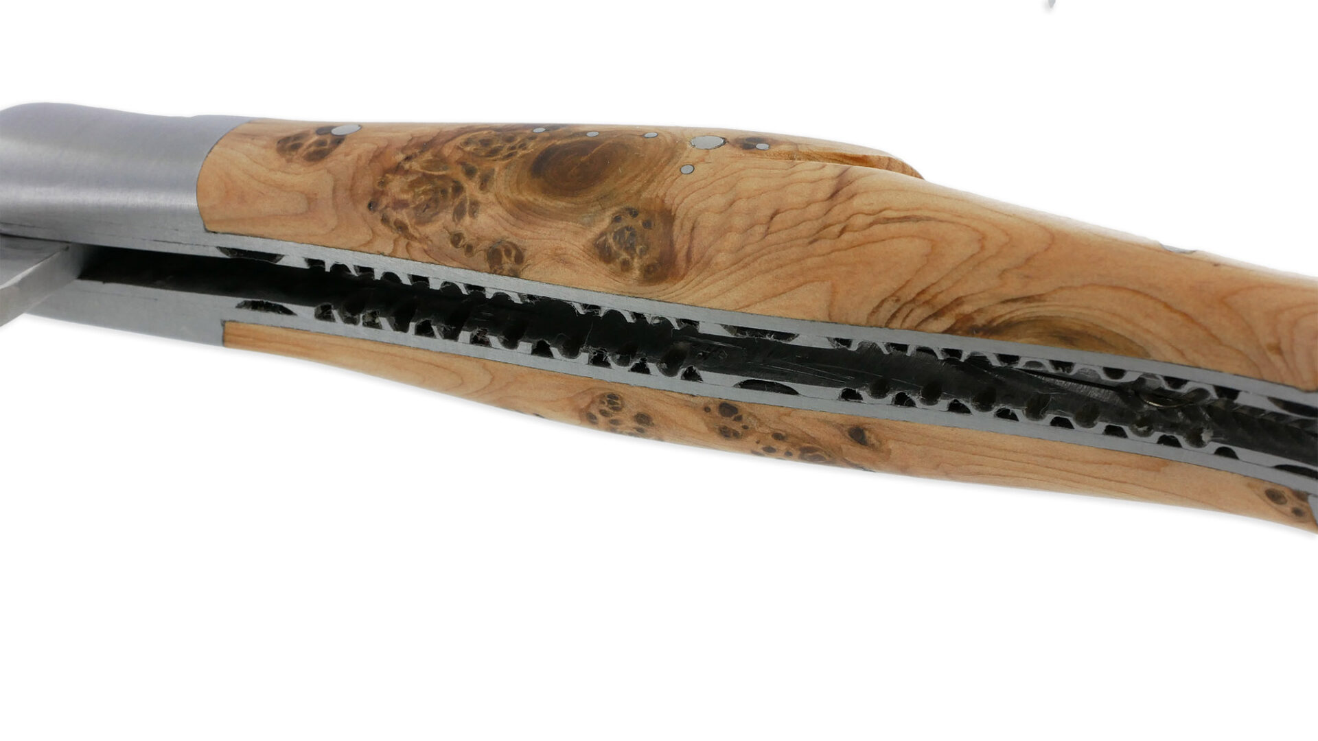 Couteau Laguiole en Aubrac 2 pièces 12cm avec Tire Bouchon Manche Genevrier 2 Mitres Inox Brossé Double Platines