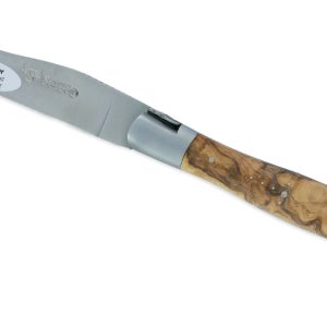 Couteau Laguiole en Aubrac 2 pièces 12cm avec Tire Bouchon Manche Olivier 2 Mitres Inox Brossé Double Platines