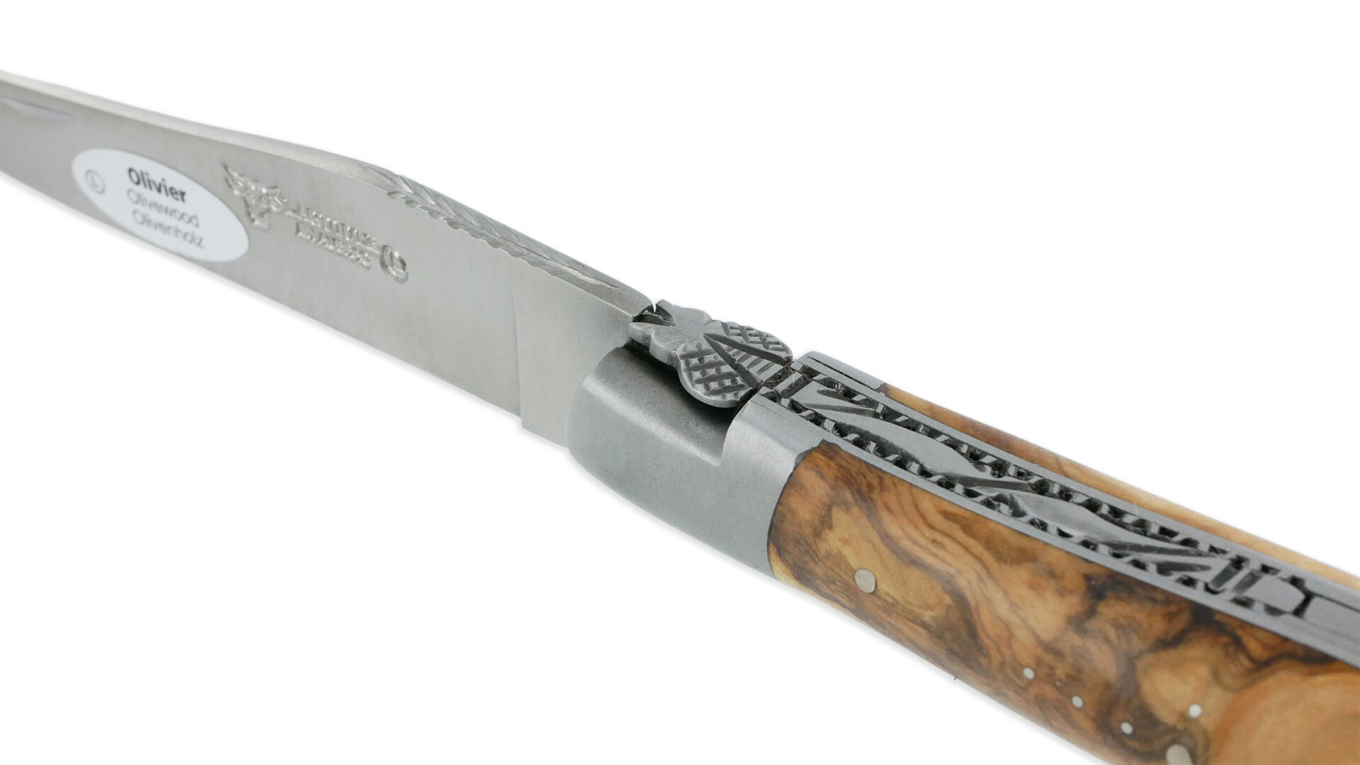 Couteau Laguiole en Aubrac 2 pièces 12cm avec Tire Bouchon Manche Olivier 2 Mitres Inox Brossé Double Platines