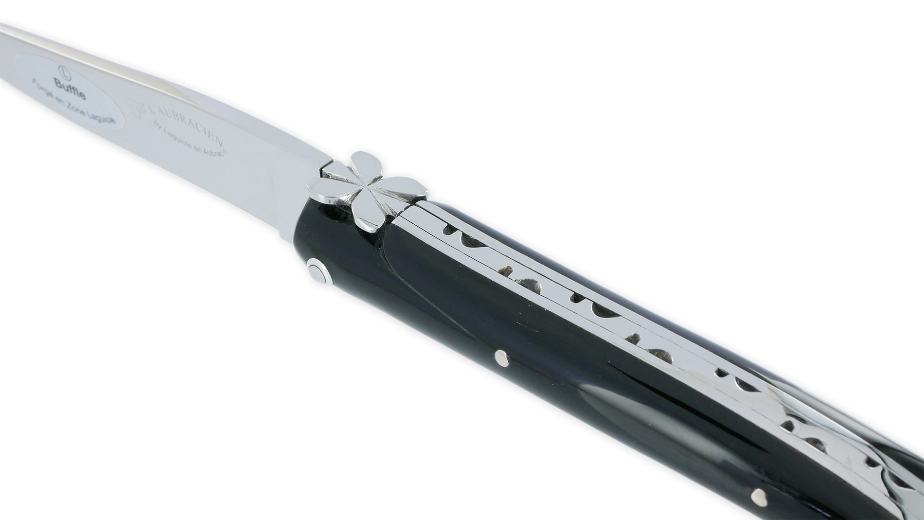 Couteau Laguiole en Aubrac L'Aubracien 1 Pièce 12 cm Buffle 1 Mitre Inox Brillant Mouche Fleur de l'Aubrac
