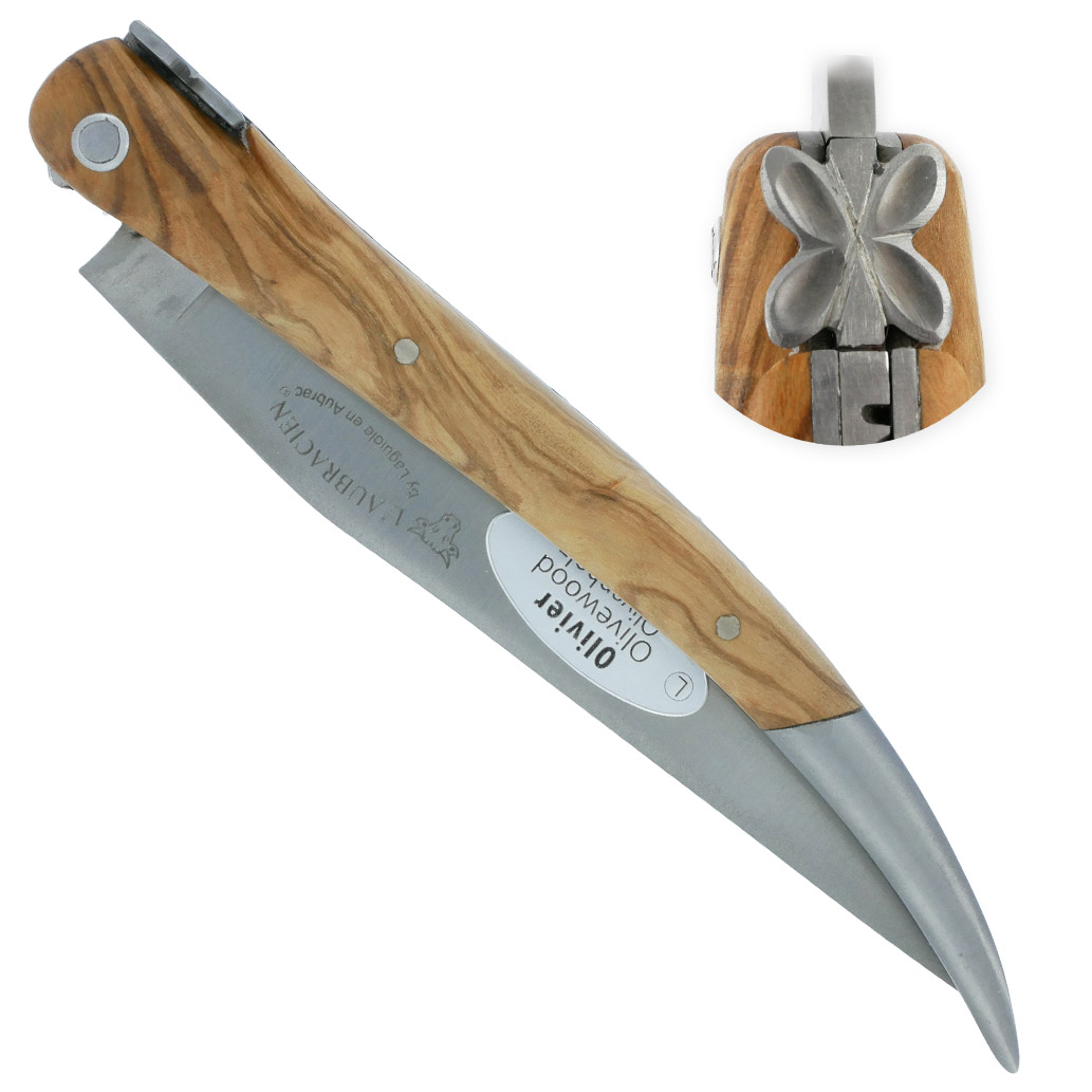 Couteau Laguiole en Aubrac L'Aubracien 1 Pièce 12 cm Olivier 1 Mitre Inox Brossé Mouche Fleur de l'Aubrac