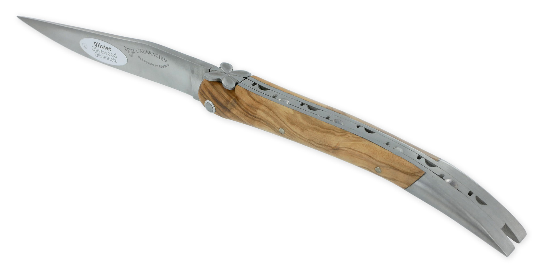 Couteau Laguiole en Aubrac L'Aubracien 1 Pièce 12 cm Olivier 1 Mitre Inox Brossé Mouche Fleur de l'Aubrac