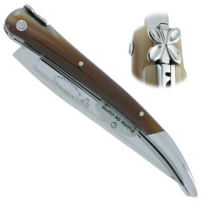 Couteau Laguiole en Aubrac L'Aubracien 1 Pièce 12 cm Pointe de Corne 1 Mitre Inox Brillant Mouche Fleur de l'Aubrac