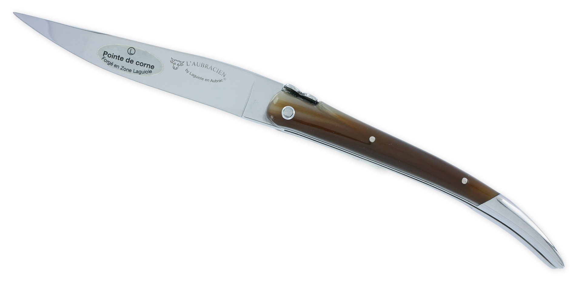 Couteau Laguiole en Aubrac L'Aubracien 1 Pièce 12 cm Pointe de Corne 1 Mitre Inox Brillant Mouche Fleur de l'Aubrac