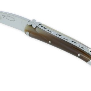 Couteau Laguiole en Aubrac L'Aubracien 1 Pièce 12 cm Pointe de Corne 1 Mitre Inox Brillant Mouche Fleur de l'Aubrac