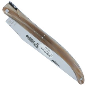 Couteau Laguiole en Aubrac d'Autrefois 1 Pièce 14 cm Pointe de Corne Plein Manche Lame Sandvik Brillante
