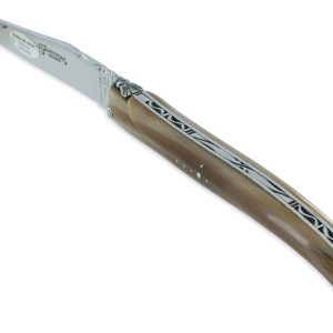 Couteau Laguiole en Aubrac d'Autrefois 1 Pièce 14 cm Pointe de Corne Plein Manche Lame Sandvik Brillante