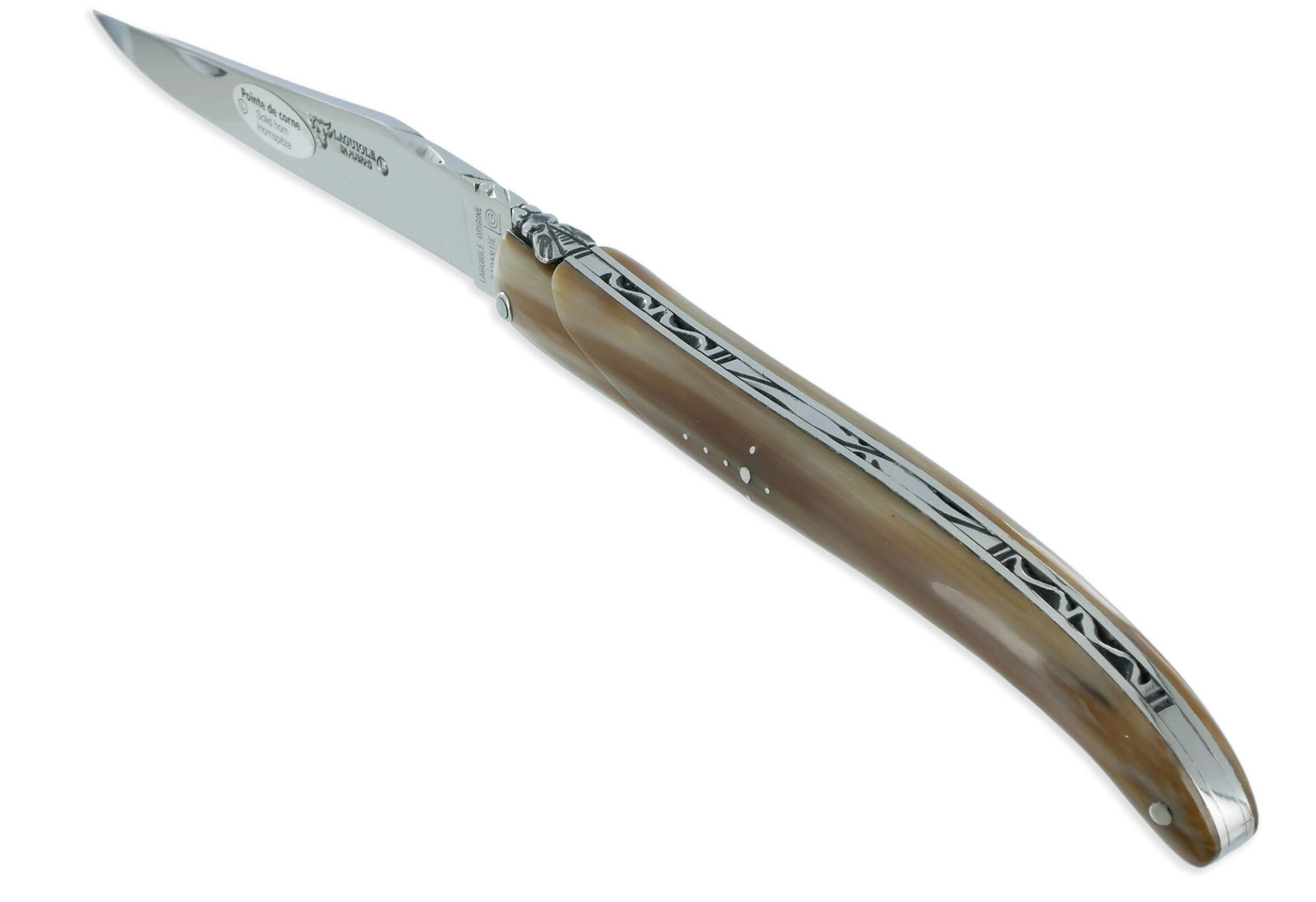 Couteau Laguiole en Aubrac d'Autrefois 1 Pièce 14 cm Pointe de Corne Plein Manche Lame Sandvik Brillante