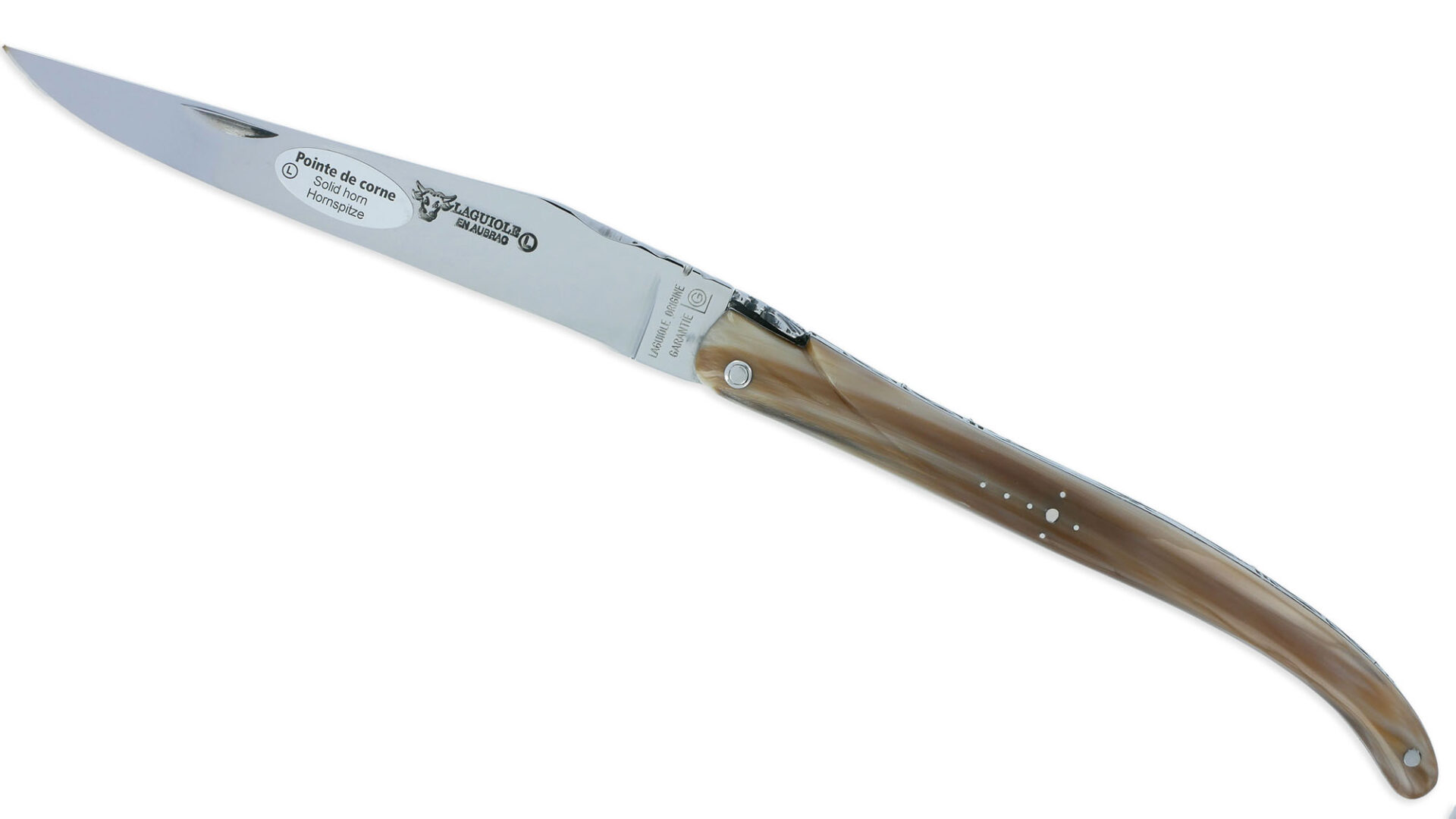 Couteau Laguiole en Aubrac d'Autrefois 1 Pièce 14 cm Pointe de Corne Plein Manche Lame Sandvik Brillante