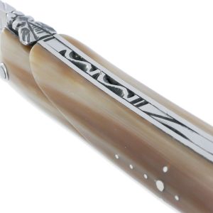 Couteau Laguiole en Aubrac d'Autrefois 1 Pièce 14 cm Pointe de Corne Plein Manche Lame Sandvik Brillante