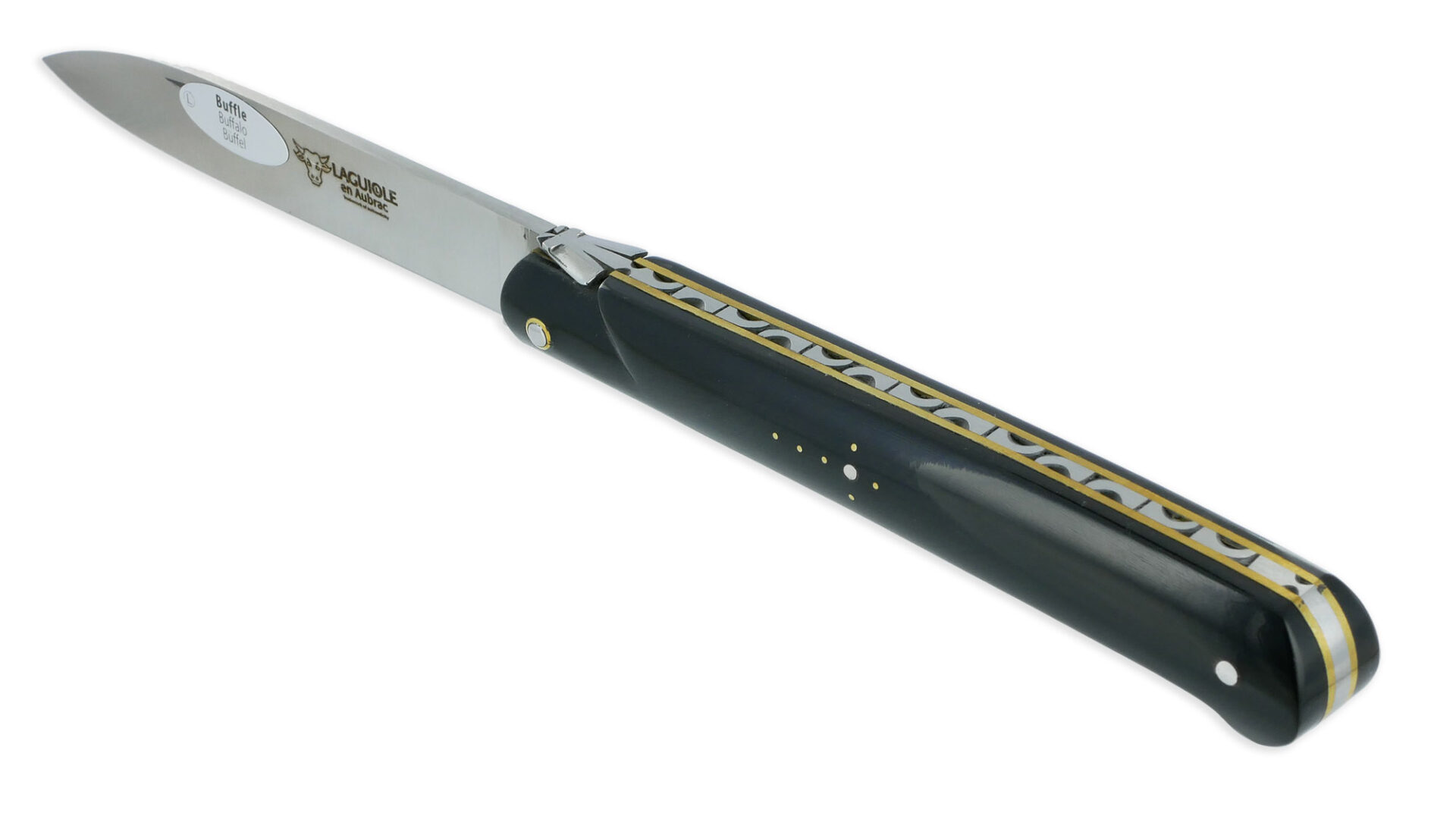Couteau Laguiole en Aubrac Droit 1 Pièce 13 cm Buffle Plein Manche Lame Inox Brossé