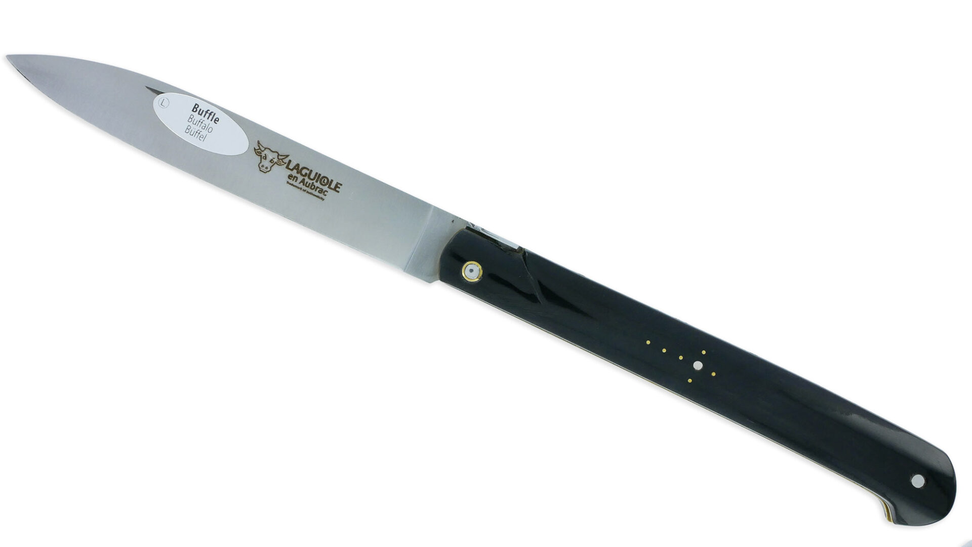 Couteau Laguiole en Aubrac Droit 1 Pièce 13 cm Buffle Plein Manche Lame Inox Brossé