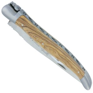Couteau Laguiole en Aubrac Grande Taille 1 Pièce 13 cm Manche en Olivier 2 Mitres Inox Brossé