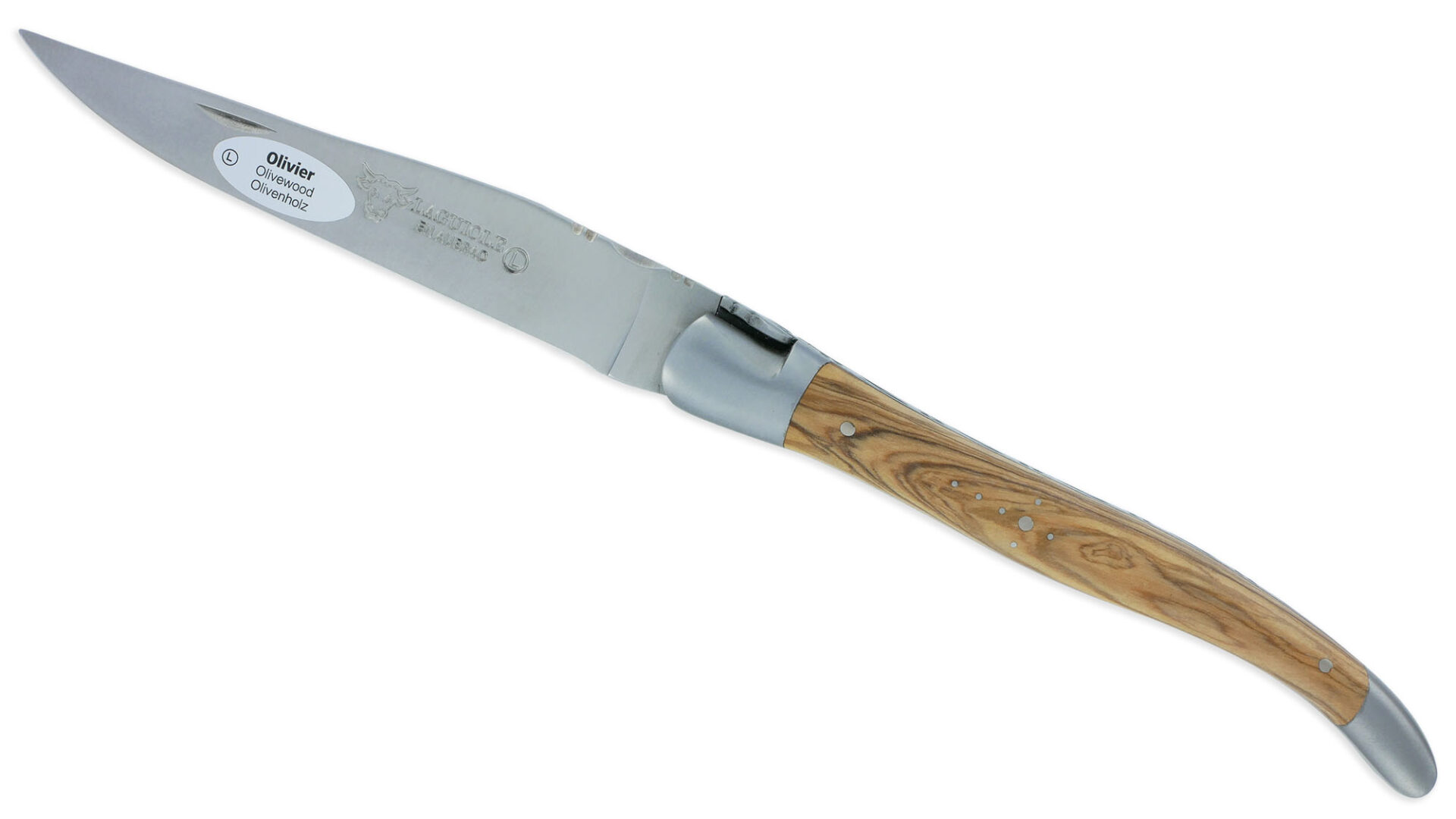 Couteau Laguiole en Aubrac Grande Taille 1 Pièce 13 cm Manche en Olivier 2 Mitres Inox Brossé
