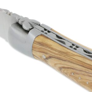 Couteau Laguiole en Aubrac Grande Taille 1 Pièce 13 cm Manche en Olivier 2 Mitres Inox Brossé