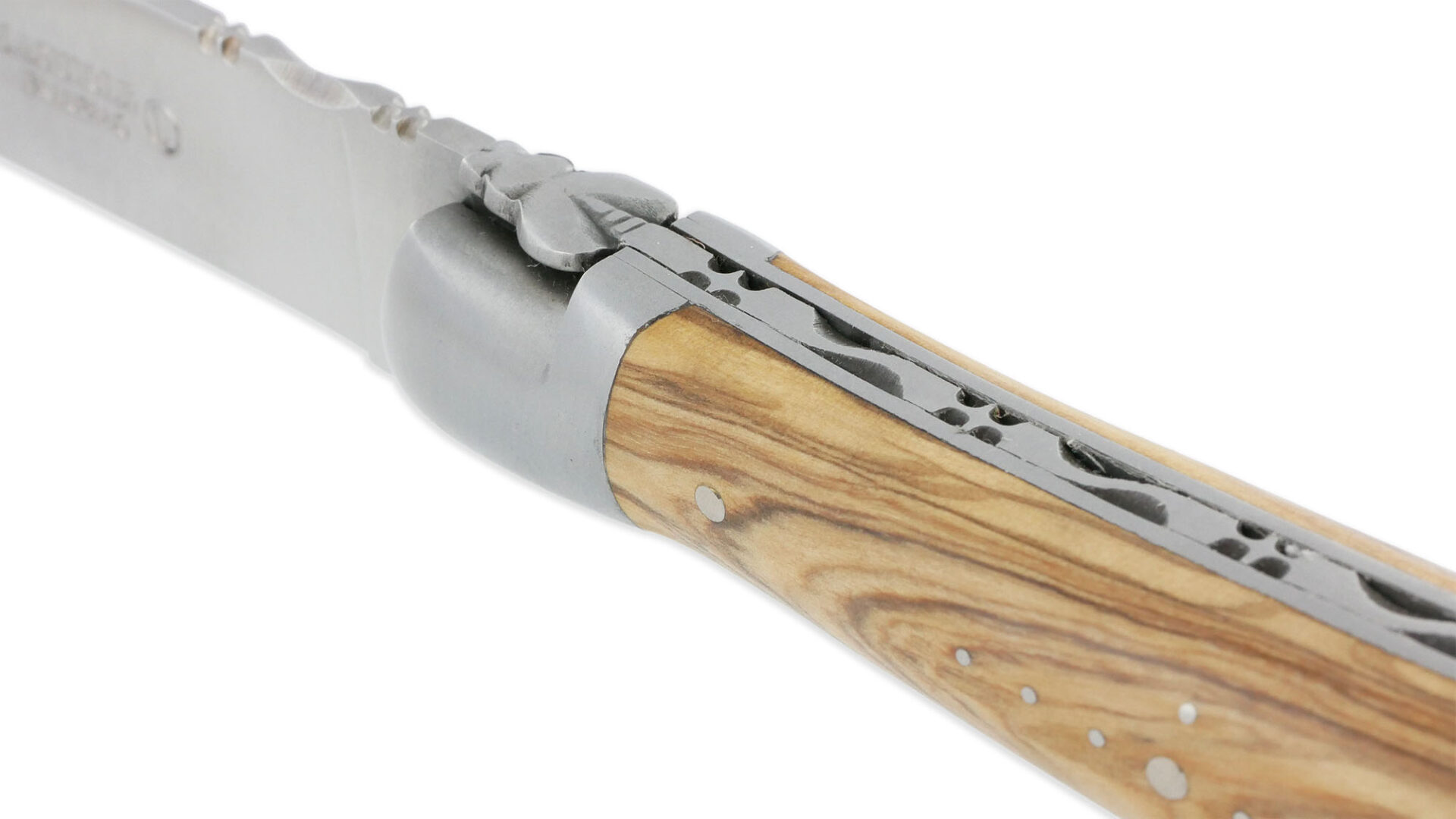 Couteau Laguiole en Aubrac Grande Taille 1 Pièce 13 cm Manche en Olivier 2 Mitres Inox Brossé