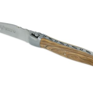 Couteau Laguiole en Aubrac Grande Taille 1 Pièce 13 cm Manche en Olivier 2 Mitres Inox Brossé